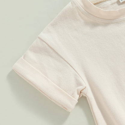 Baby Bodysuit Romper, Short Sleeve Solid Color Crewneck Pullover for Newborn Boys and Girls