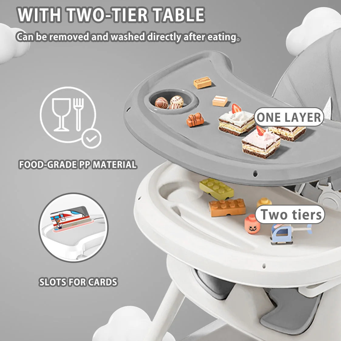 Foldable Baby Highchair 6 Months Plus, with Large Anti slip Pad & Toy Rack, Easy to Clean Feeding