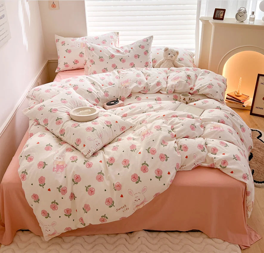 Soft Cotton Crib Bedding Set for Bed for Kid Baby Nursery Decor 3-Piece Set Baby Cartoon Bear Bedding Set for Newborns