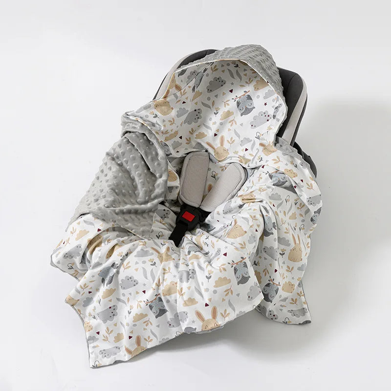 Baby Safety Seat Basket Blanket for Newborn Doudou Fleece Quilt Swaddle Wrap Windproof Hooded Swaddling Blankets Stroller Cover