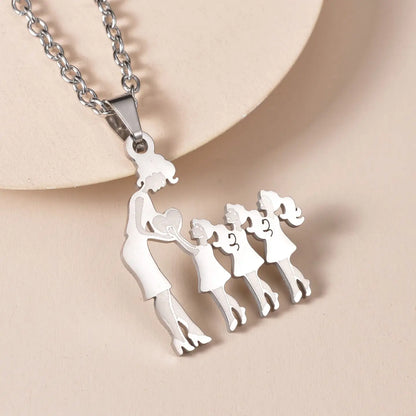 Lovely Gold Color Family Pendant Necklaces Mom Dad Children Baby Woman Stainless Steel Choker Jewelry Mother Day Gift New