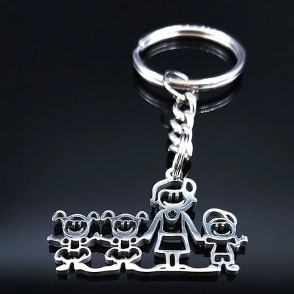 Family Boy Girl Mom Dad Gift Stainless Steel Key Ring Jewelry Silver Color Keychain Christmas Gifts