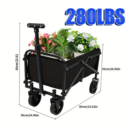 Folding Luggage Cart Aluminum Wagon 280LB Load Ergonomic Handle 4-Wheel Swivel Design for Store Home
