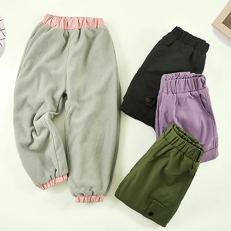 3-14Years Winter Teens Girls & Boys Fleece Pants Solid Warm Windproof Waterproof Outdoor