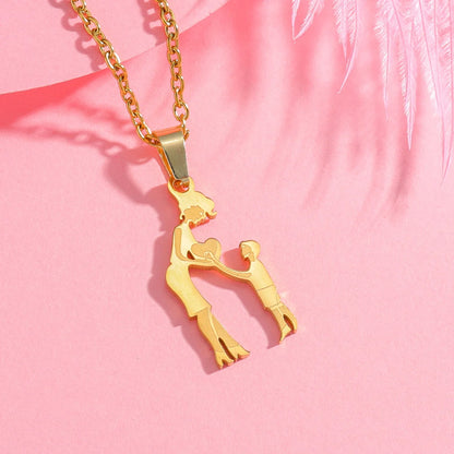 Lovely Gold Color Family Pendant Necklaces Mom Dad Children Baby Woman Stainless Steel Choker Jewelry Mother Day Gift New