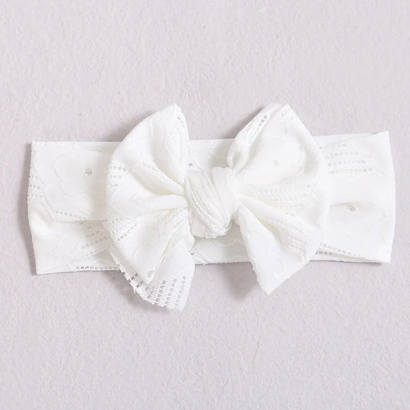 Hollow Bow Baby Headband Solid Color Nylon Elastic Wide Hairbands 0-2Year Girl Bowknot Headdress Kids Hair Accessories