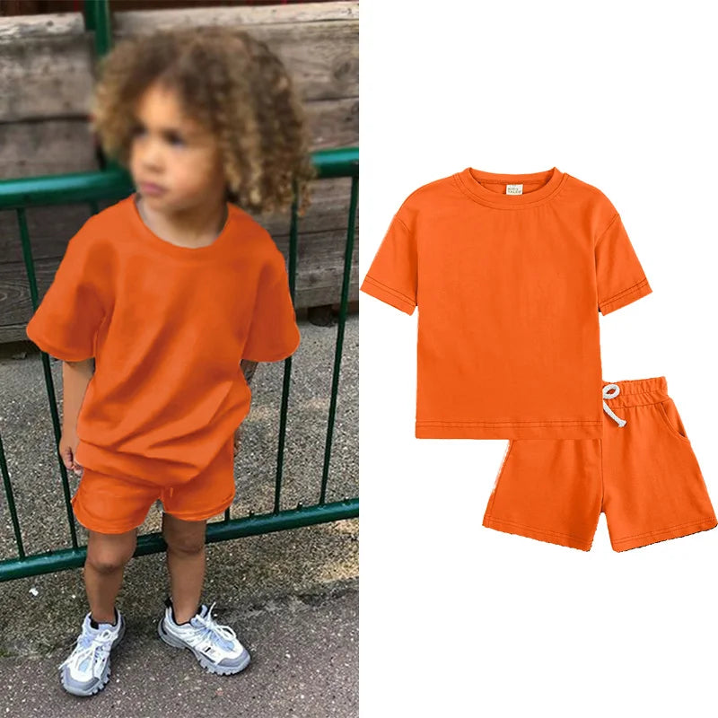 Summer Essential Tracksuit Children's Clothing Sets Suit For Girls Short Sleeve Top+Shorts Boys Costume Kids Outfits Sportswear