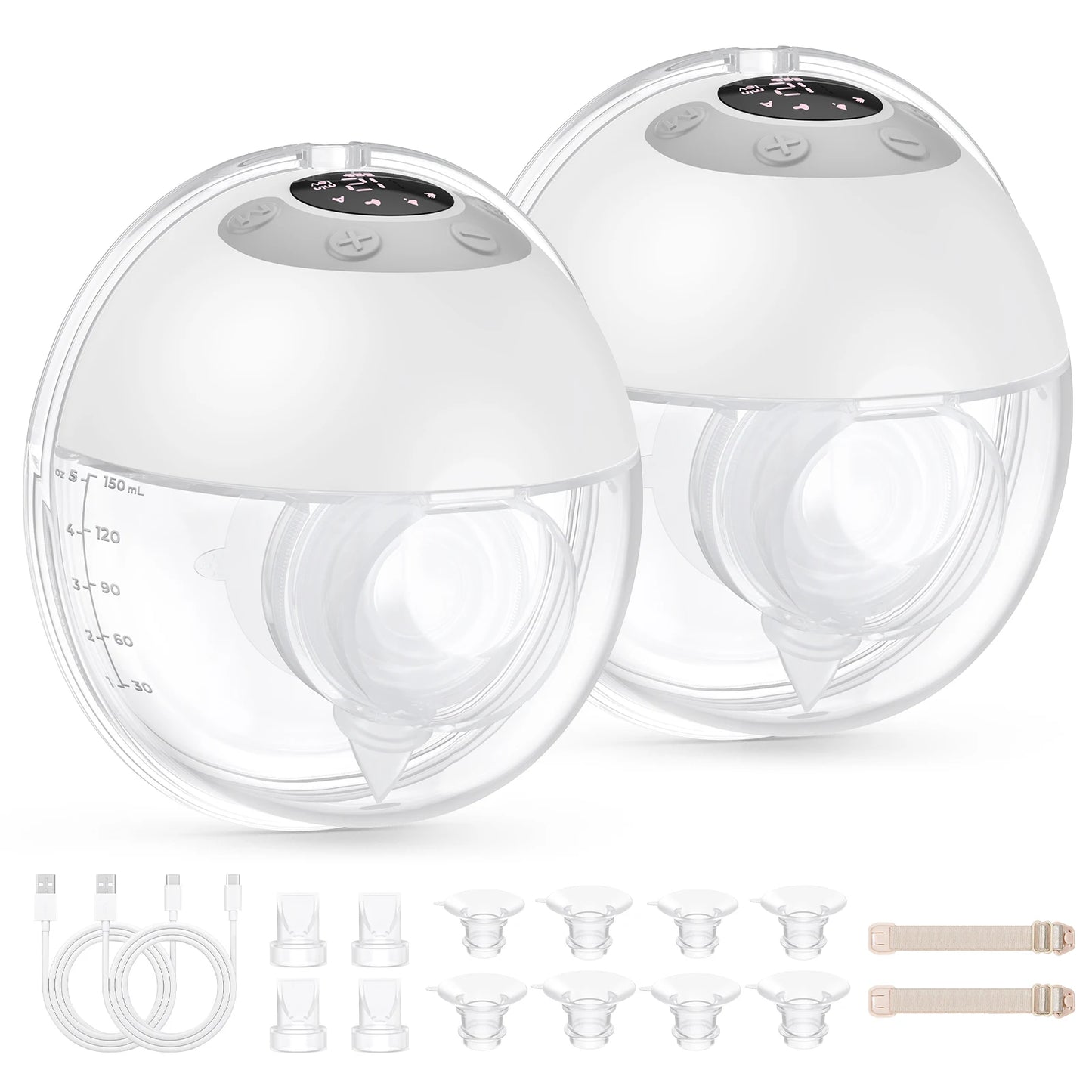 Hands Free Breast Pump K9 Wearable Breast Pump Electirc Portable with 4 Modes & 12 Levels, Max 325mmHg Strong Suction 17/19/21/24/27mm Flange Inserts Wearable Breastfeeding Pump, 2 Pack