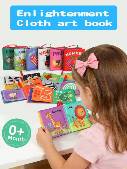 6Pcs Baby Cloth Books Set Non-Tearable Sensory Books for Early Learning Fruit Animal Number Cognition Toy 0-12 Months