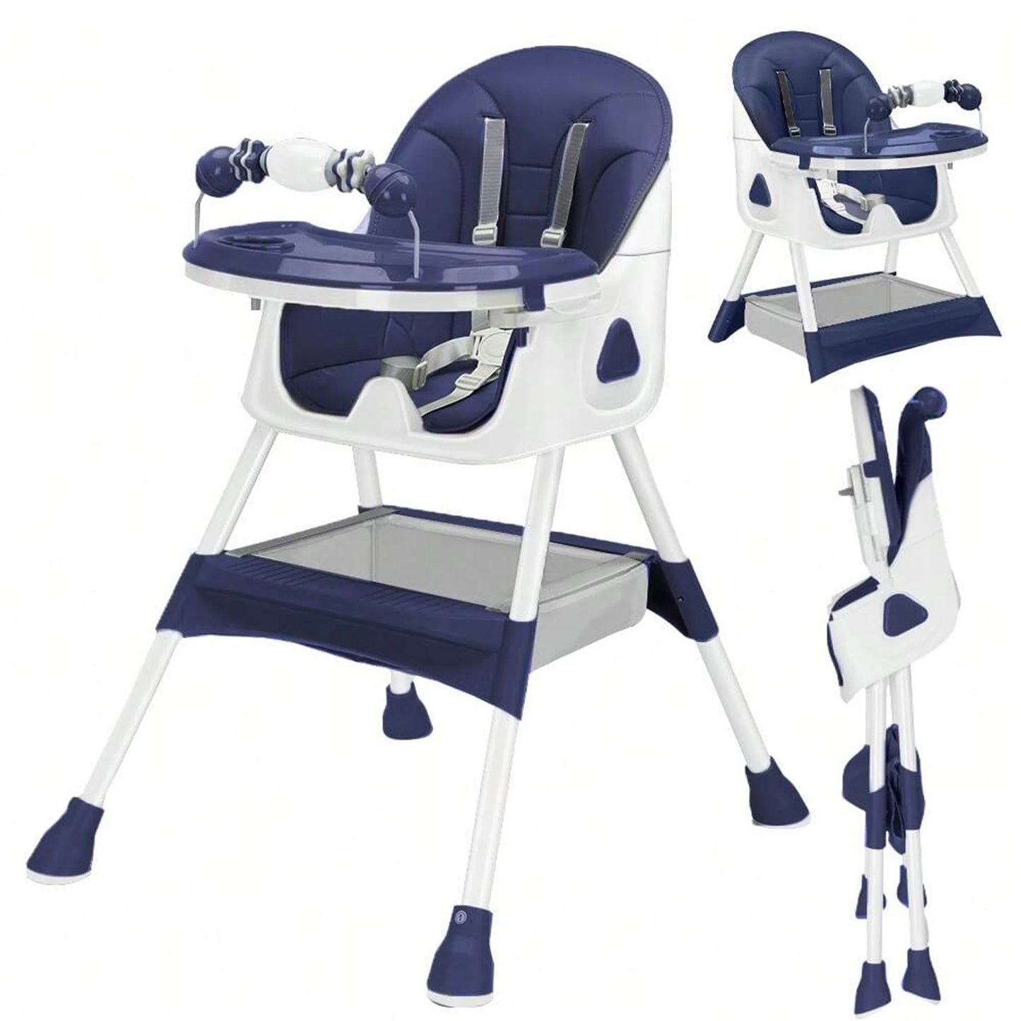 Foldable Baby Highchair 6 Months Plus, with Large Anti slip Pad & Toy Rack, Easy to Clean Feeding