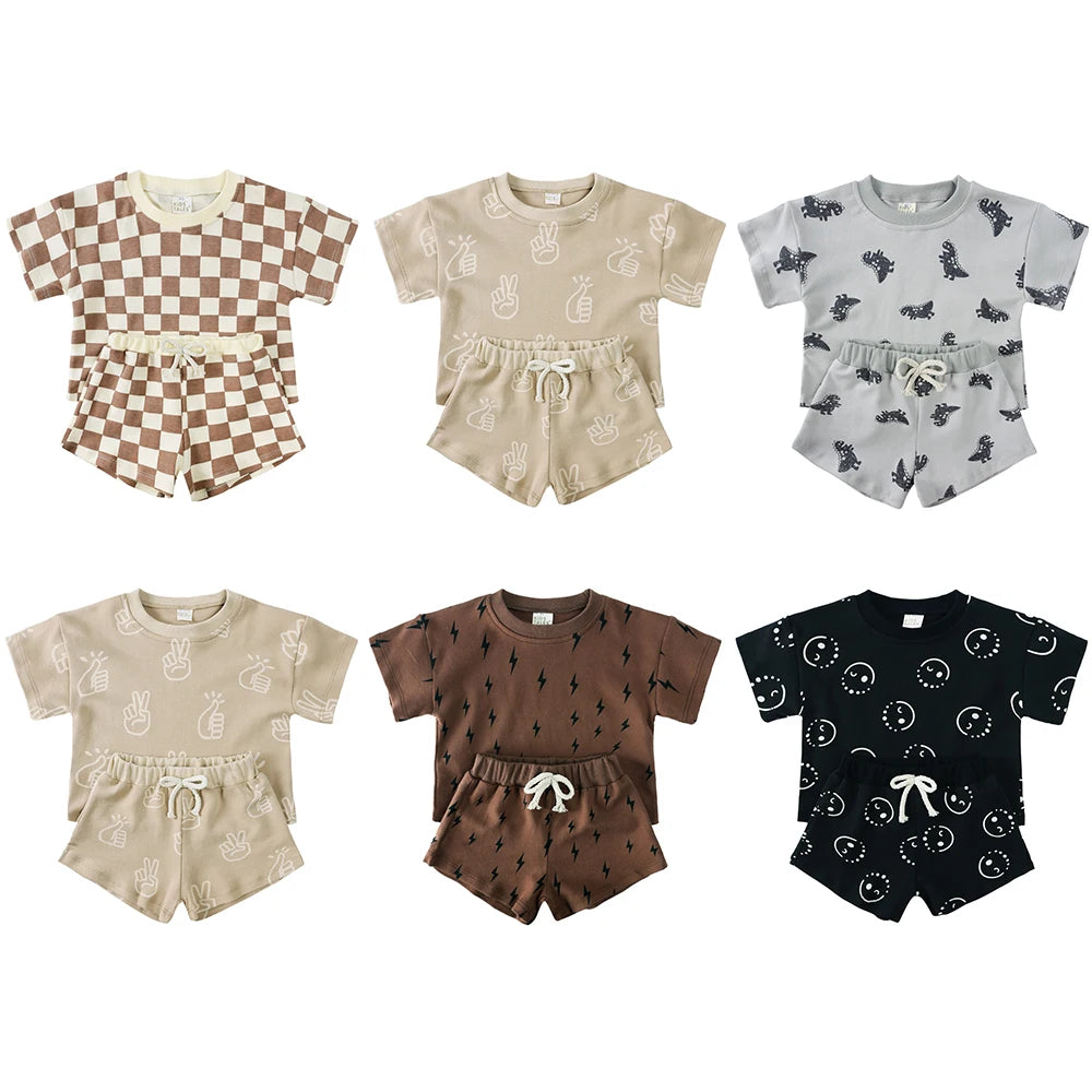 Kids Clothing Sets Children Clothes Set Girls & Boys Full Print Short Sets 100% Cotton Toddler Summer