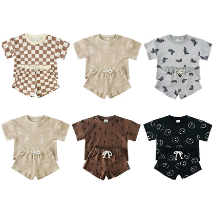 Kids Clothing Sets Children Clothes Set Girls & Boys Full Print Short Sets 100% Cotton Toddler Summer