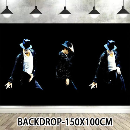 Music&Michael&J-jackson Birthday Party Supplies Banner Latex Balloons Cake Topper Cupcake Toppers Backdrop Fans Kids Adults Gift