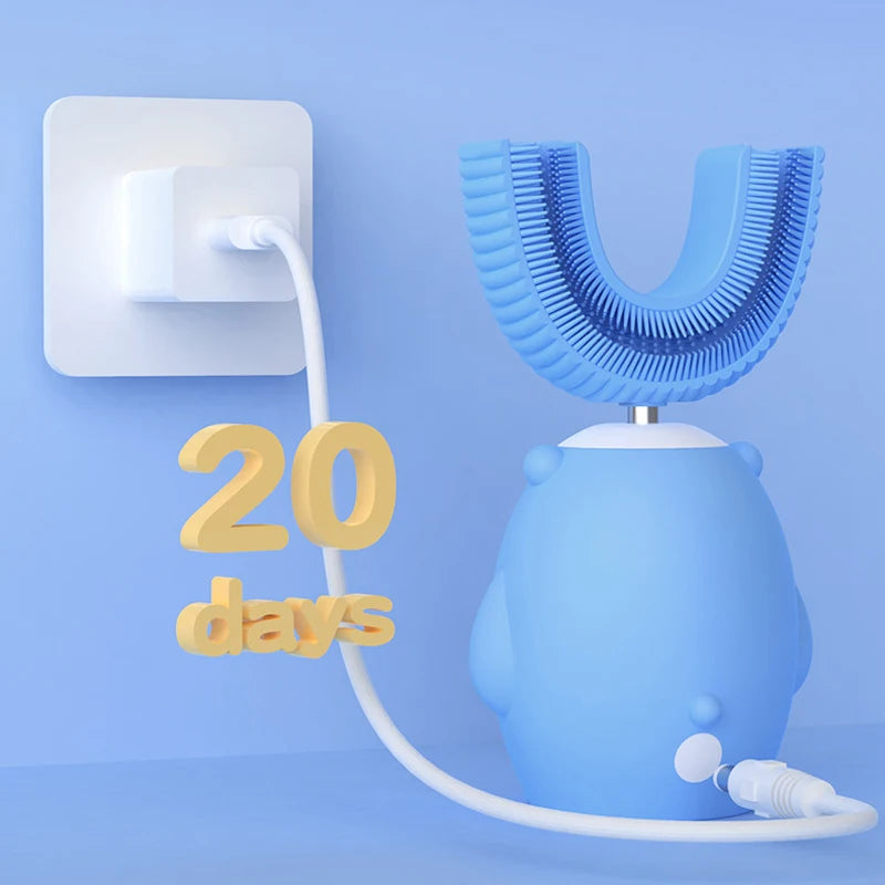 360° Sonic Electric Toothbrush U Shape Rechargeable for Kids Children Automatic Smart Timer Blue Light IPX7