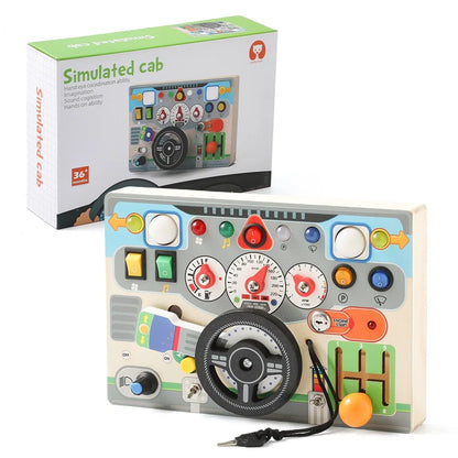 Montessori Busy Board Sensory Toys Wooden Steering Wheel Switch Control Board for Children Travel Activities Games Gifts Toy