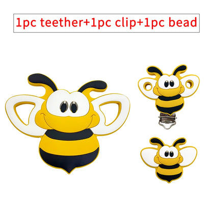 3pcs/set Silicone Cartoon Animal Figure Teether Beads and Clips Baby Teether Pacifier Chain Accessories Teething Jewelry Toys