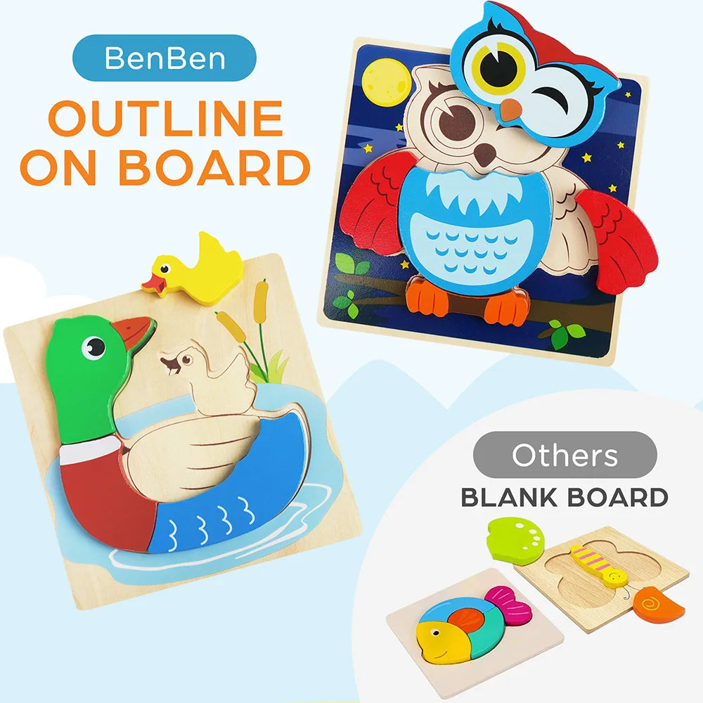 8 Pack Animal Wooden Puzzles Toys For Toddlers Boys Girls, Learning Educational Preschool