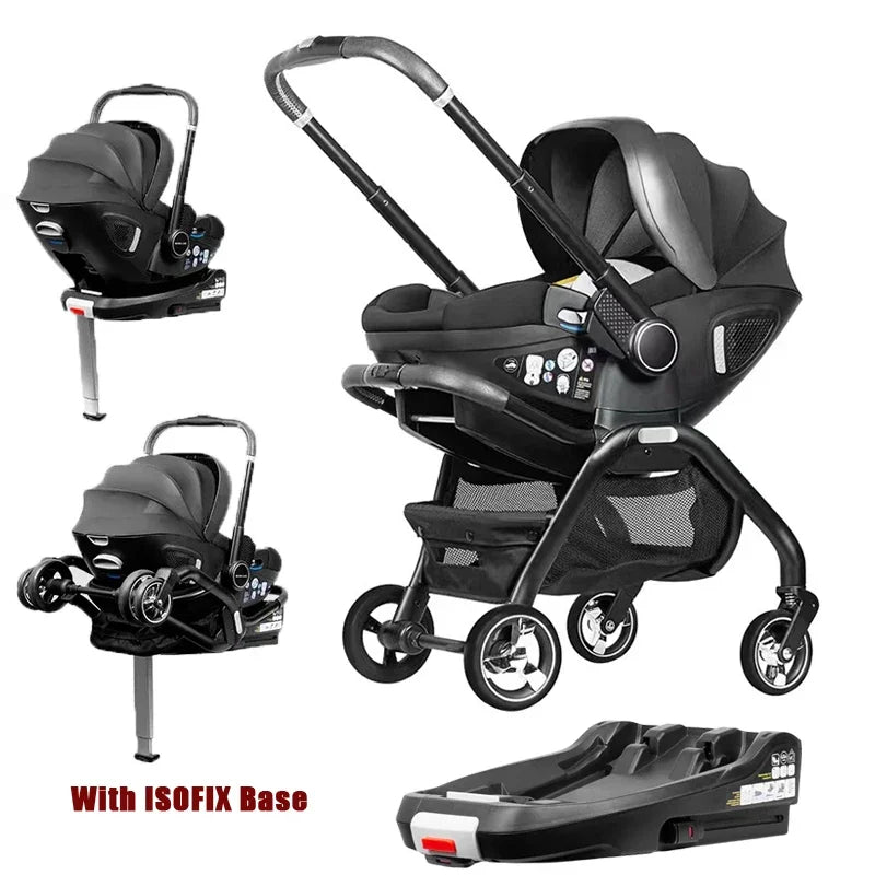 4in1 Baby Stroller, Children's Car Seat Luxurious Newborn Portable Lightweight Baby Carriage with ISOFIX Base