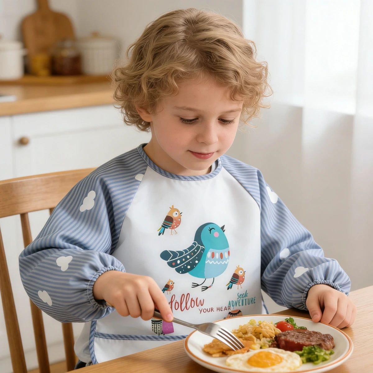 2pcs Waterproof Full Sleeve Baby Bibs Children Apron Long Sleeve Feeding Smock Kids Eating Breastplate Infant Scarf Clothing