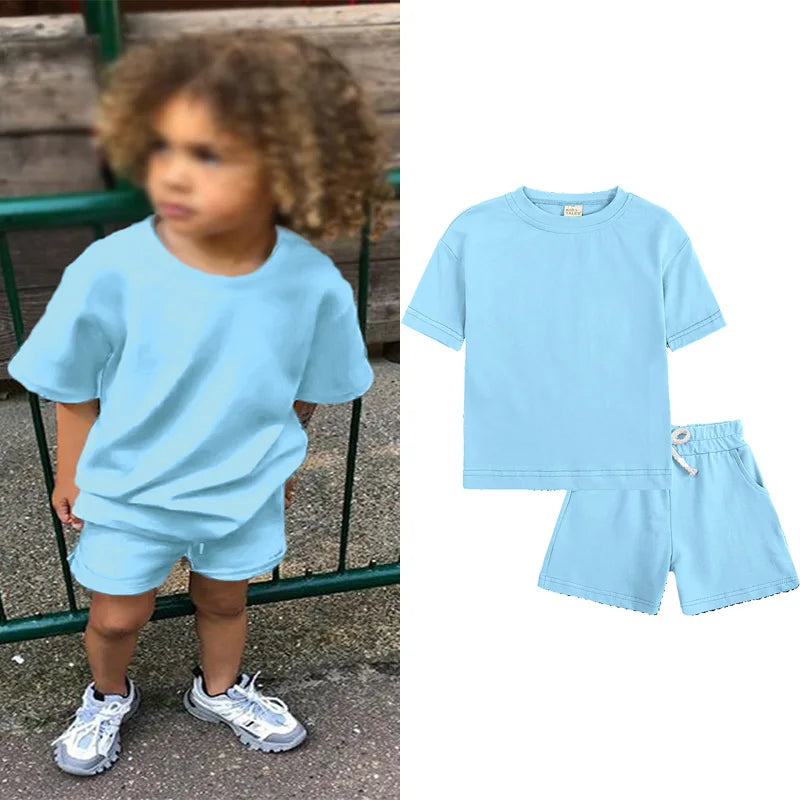 Summer Essential Tracksuit Children's Clothing Sets Suit For Girls Short Sleeve Top+Shorts Boys Costume Kids Outfits Sportswear