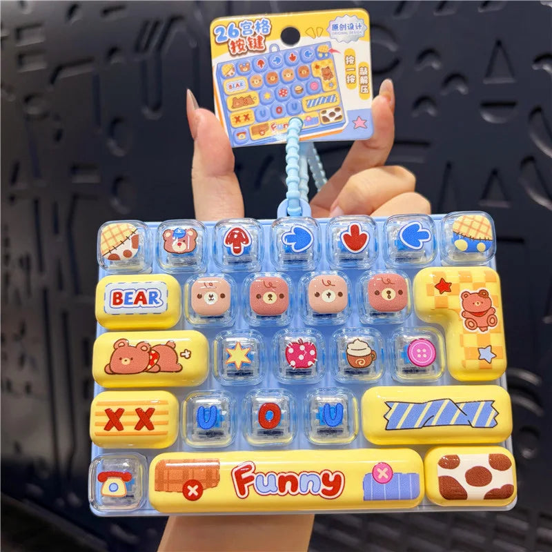 Hot Anime 26-Key Keyboard Keychain Stress Relief Fidget Toy Keyboard Button Finger Clicker Backpack Charms Christmas Gift