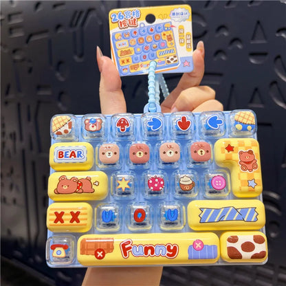 Hot Anime 26-Key Keyboard Keychain Stress Relief Fidget Toy Keyboard Button Finger Clicker Backpack Charms Christmas Gift
