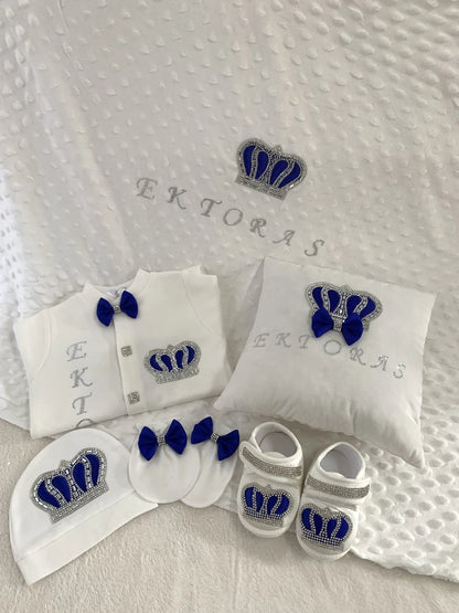 5pcs Baby Girl Outfits Set Welcome Home Hosptial Infant Receiving Blanket Pillow Bed Hat Mittens Romper Set