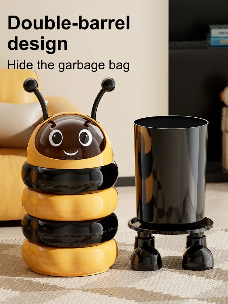 1pc Wastepaper basket, tall-legged bin, charming bee design, no-bend-over feature, large capacity with lid