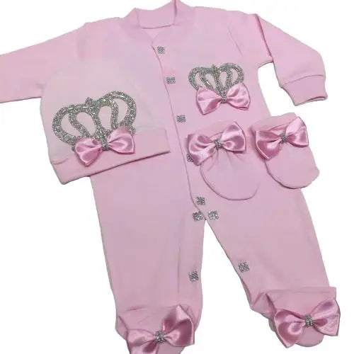 Baby Prince Welcome Home 3pcs Crown Layette Hospital Exit Newborn Outfits Swaddle Set Hello World I'm new Cotton