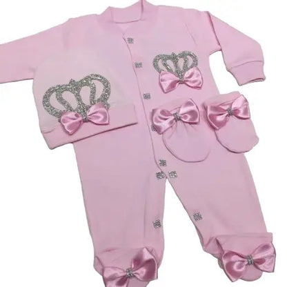 Baby Prince Welcome Home 3pcs Crown Layette Hospital Exit Newborn Outfits Swaddle Set Hello World I'm new Cotton