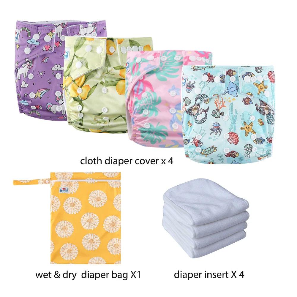 Babyland New Waterproof Baby Cloth Diaper Kit with Inserts & Wet Bags | Economical Washable Nappy System (0-36 Months)