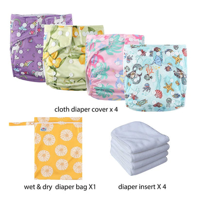 Babyland New Waterproof Baby Cloth Diaper Kit with Inserts & Wet Bags | Economical Washable Nappy System (0-36 Months)