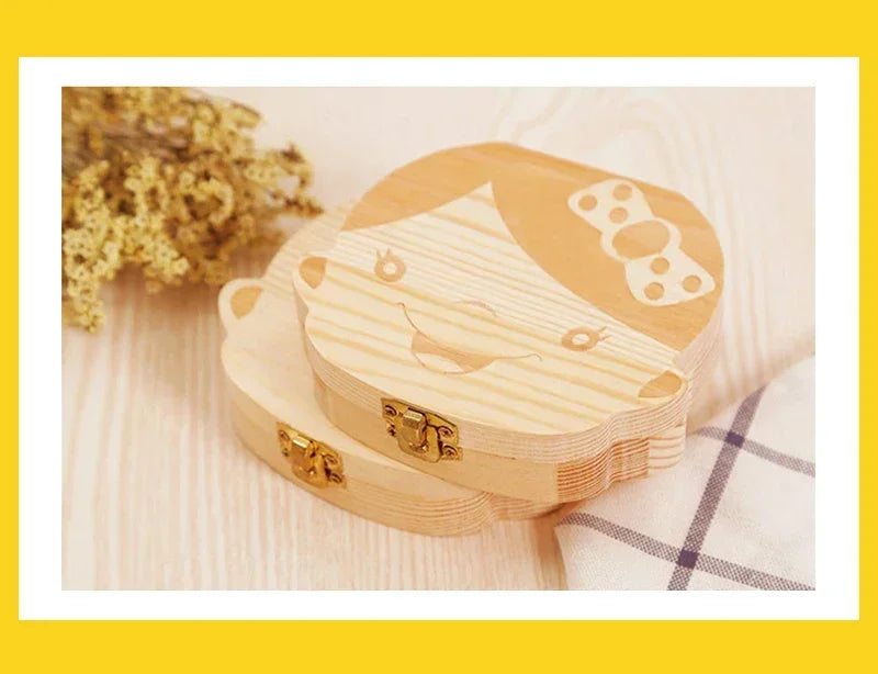1pcs English&Spanish Baby Wood Tooth Box Organizer Milk Teeth Storage Collect Teeth Umbilica Save Gifts Baby Tooth Box