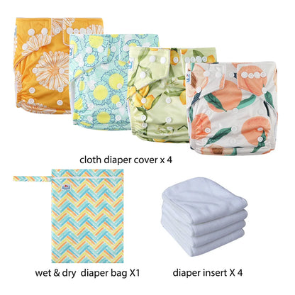 Babyland New Waterproof Baby Cloth Diaper Kit with Inserts & Wet Bags | Economical Washable Nappy System (0-36 Months)