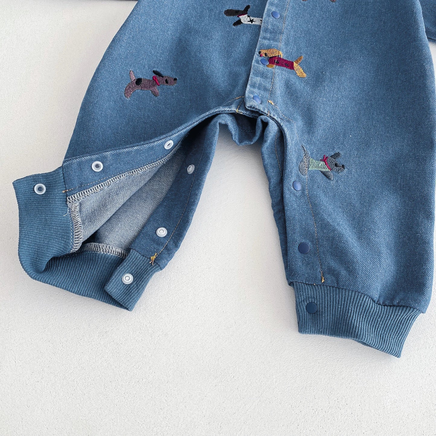 one-piece suit, denim autumn wear, embroidered outdoor crawling clothes for boys