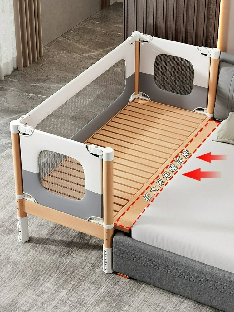 Customizable Splicing Crib Solid Wood Widened Bedside Flat Bed Seamless Liftable Guardrail Baby Children's Bed