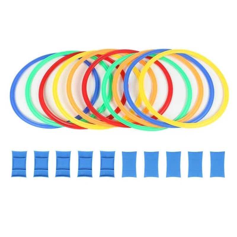 Outdoor Kids Funny Physical Training Sport Toys Lattice Jump Ring Set Game with 10 Hoops 10 Connectors for Park Play Boys Girls