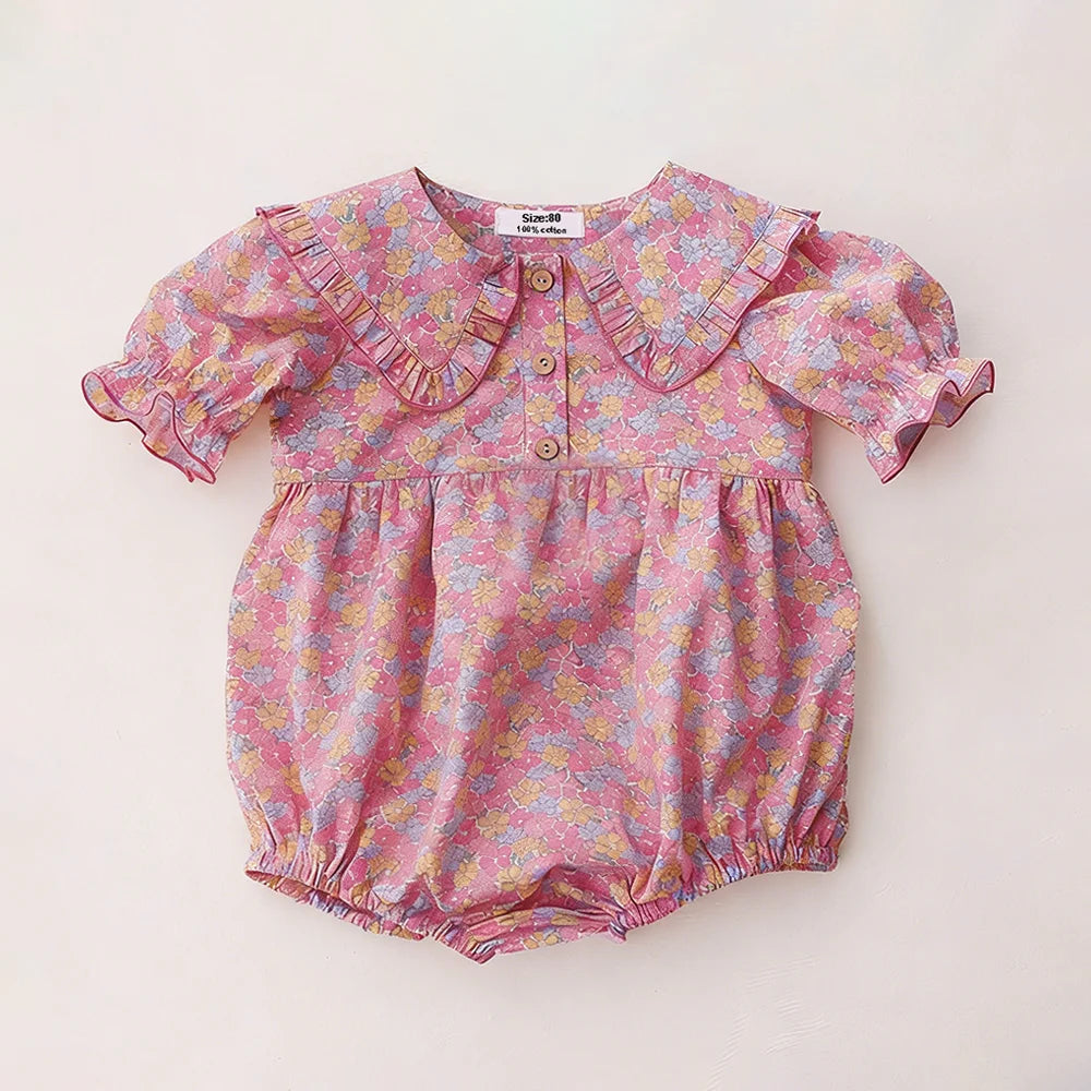 Baby Girls Cotton Linen Romper, Sleeveless Embroidered Summer Outfit (0–2 Years)