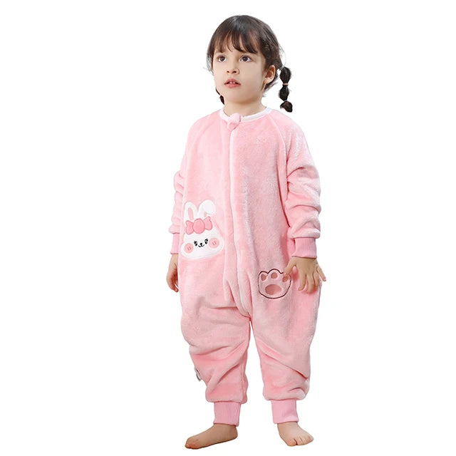 MICHLEY Duck Cartoon Flannel Sleeping Sack Winter Clothes Toddler Girls Boys 1-7T