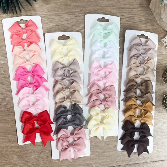 10Pcs/Set Solid Color Kids Bows Hair Clips for Baby Girls Handmade Ribbon Bowknot Hairpin Barrettes Hair Accessories