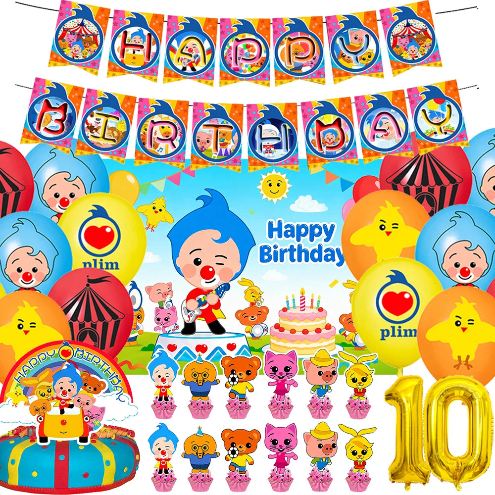 Cartoon Pliming Plims Theme Kids Birthday Party Decoration Background Supplies Balloon Set Cake Toppers Banner Backdrop Kid Gift
