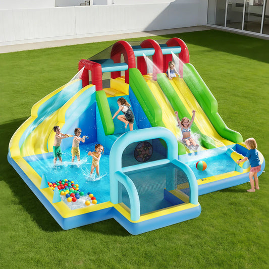 Indoor Outdoor Inflatable Bounce Castle w/3 Water Slides