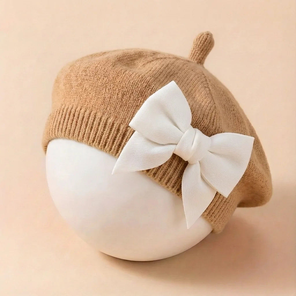1-3Y Baby girl Bow Beret | Painter Hat, Cute Baby Hat, Suitable for Travel and Outing Lightweight Polyester Knit Fabric, Mixed Color