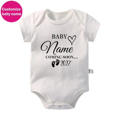 New Custom Name Baby Coming Soon 2027 Newborn Baby Rompers Pregnancy Announcement Baby Bodysuits Cotton Infant Clothes Gifts