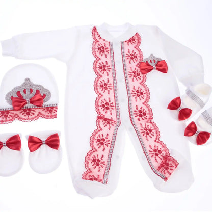 Dollbling Emerald Newborn Baby Boy Personalized Name Outfits 4pcs Welcome Home Hospital Crown Jewelry Romper Set