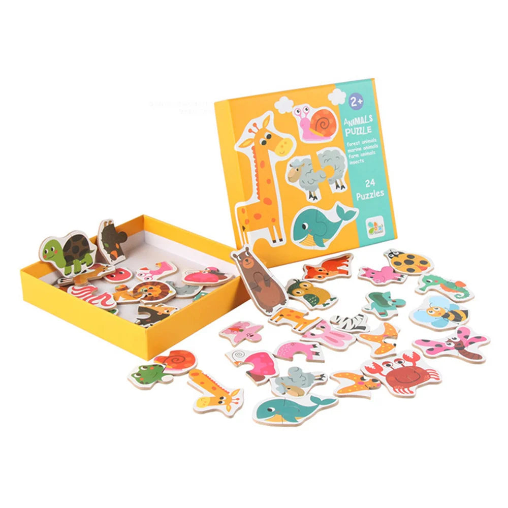 Kids Wooden Jigsaw Matching Puzzle Game Baby Early Learning Cognition Animal Fruit Traffic Educational Toys for Children Gifts