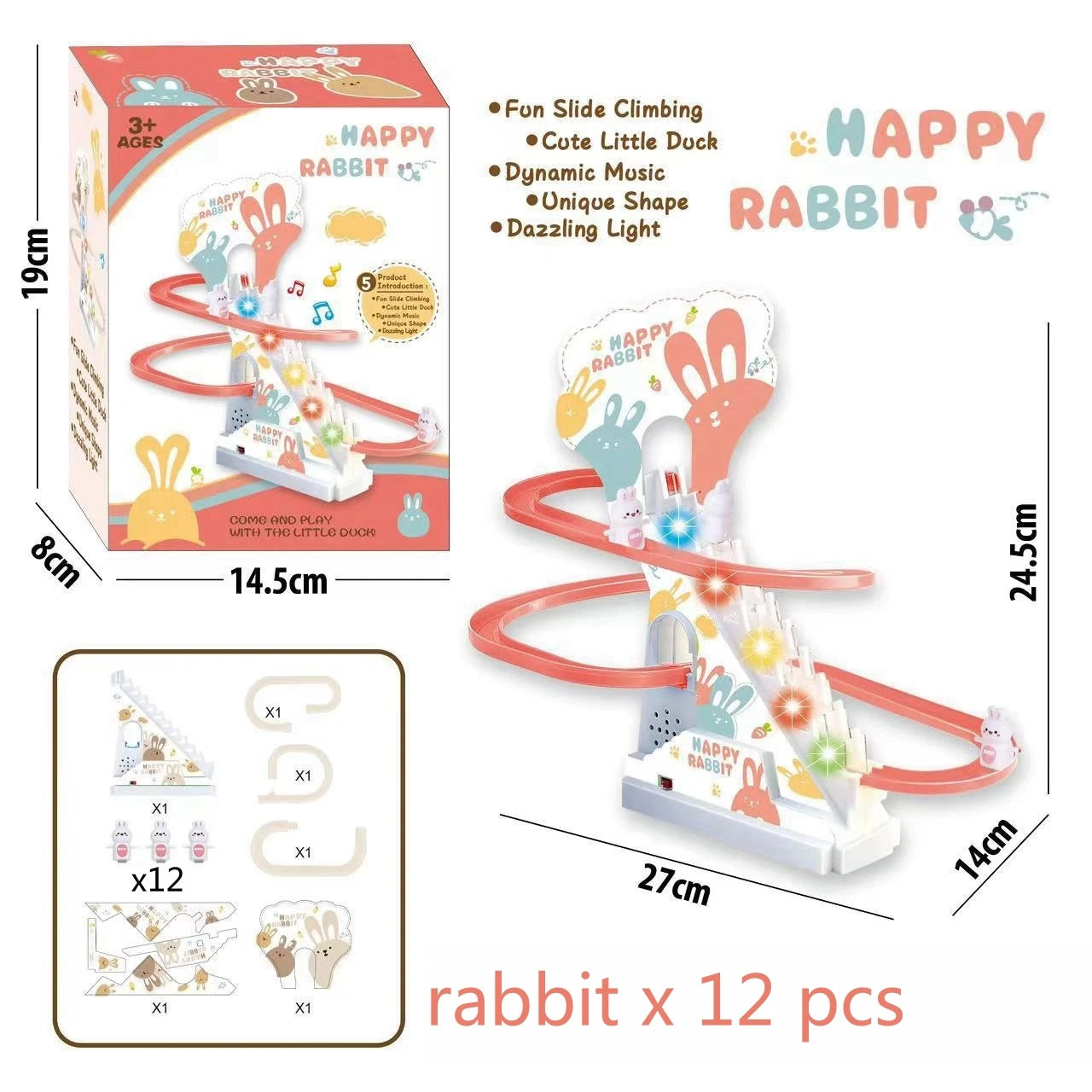 Electric Duck Track Rail Racing Slide Duckling Climbing Stairs Baby Toy LED Lights Musical Slide Roller Coaster Toys for Gift