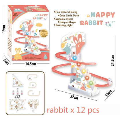 Electric Duck Track Rail Racing Slide Duckling Climbing Stairs Baby Toy LED Lights Musical Slide Roller Coaster Toys for Gift