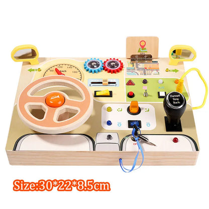 Montessori Busy Board Children Toys Led Light Switch Simulate Car Steering Wheel Travel Activities Sensory Game Educational Toys
