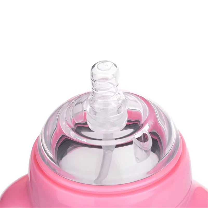 1pc Silicone Baby Bottle 150ml/240ml Soft Durable against drops Big Mouth Pacifier Head Silicone with Handle and Gravity Ball